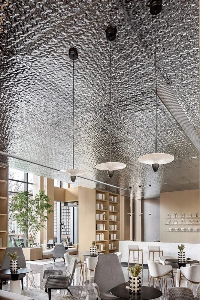 Stainless steel water ripple library ceiling decoration